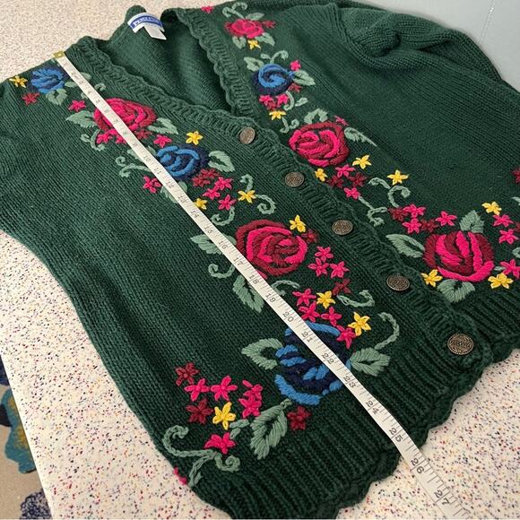 Pendleton Vintage Embroidered Floral Rose Cardigan Knit Green Sweater Women’s 1X - Picture 7 of 8